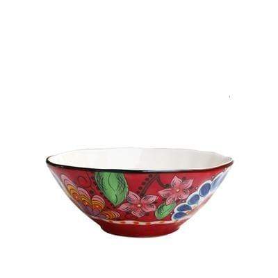 Hand-painted Red Floral Plates And Bowls Plates