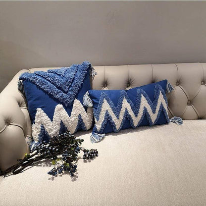 Handmade Navy Blue Pillow Cover with Tassels