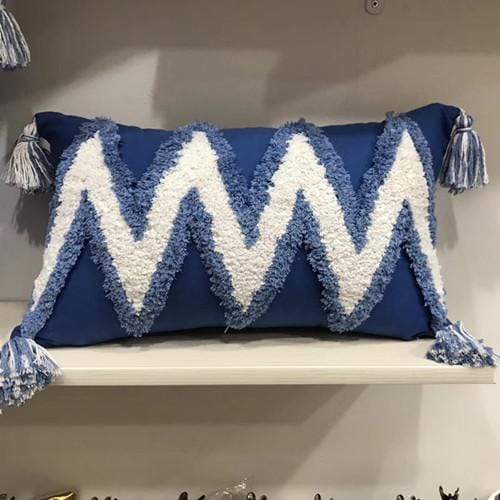 Handmade Navy Blue Pillow Cover with Tassels