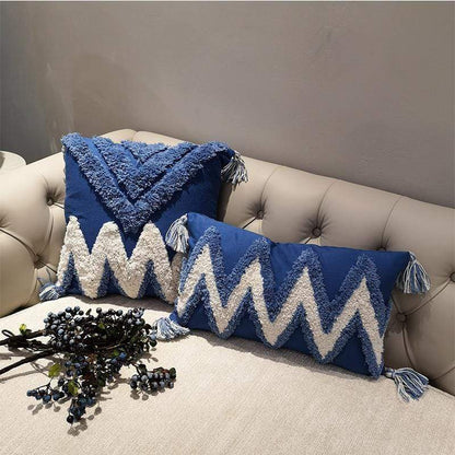 Handmade Navy Blue Pillow Cover with Tassels