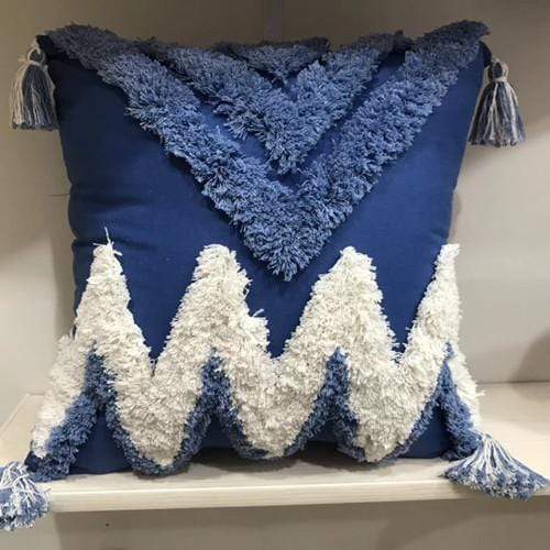 Handmade Navy Blue Pillow Cover with Tassels