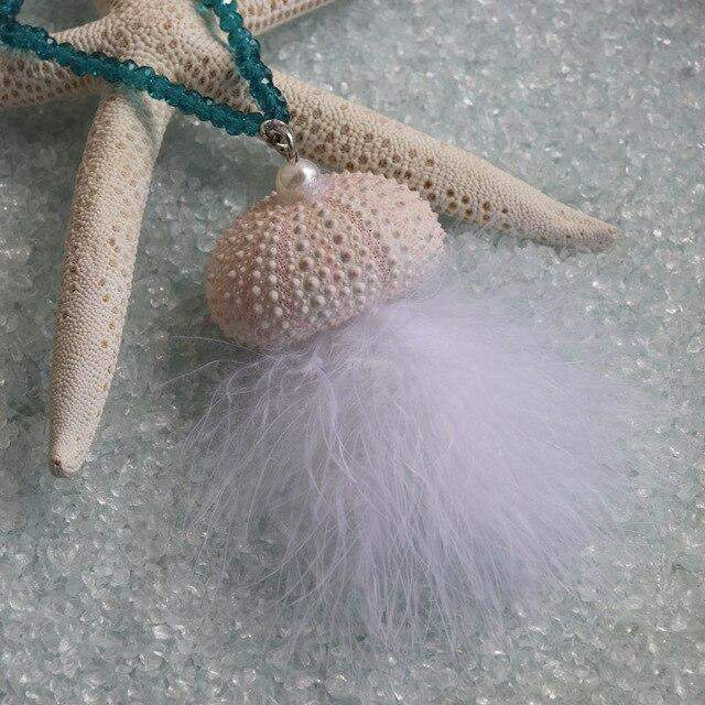 Handmade Sea Urchin & Feather Pendant