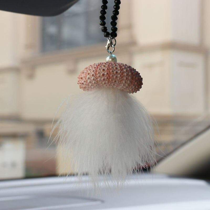 Handmade Sea Urchin & Feather Pendant