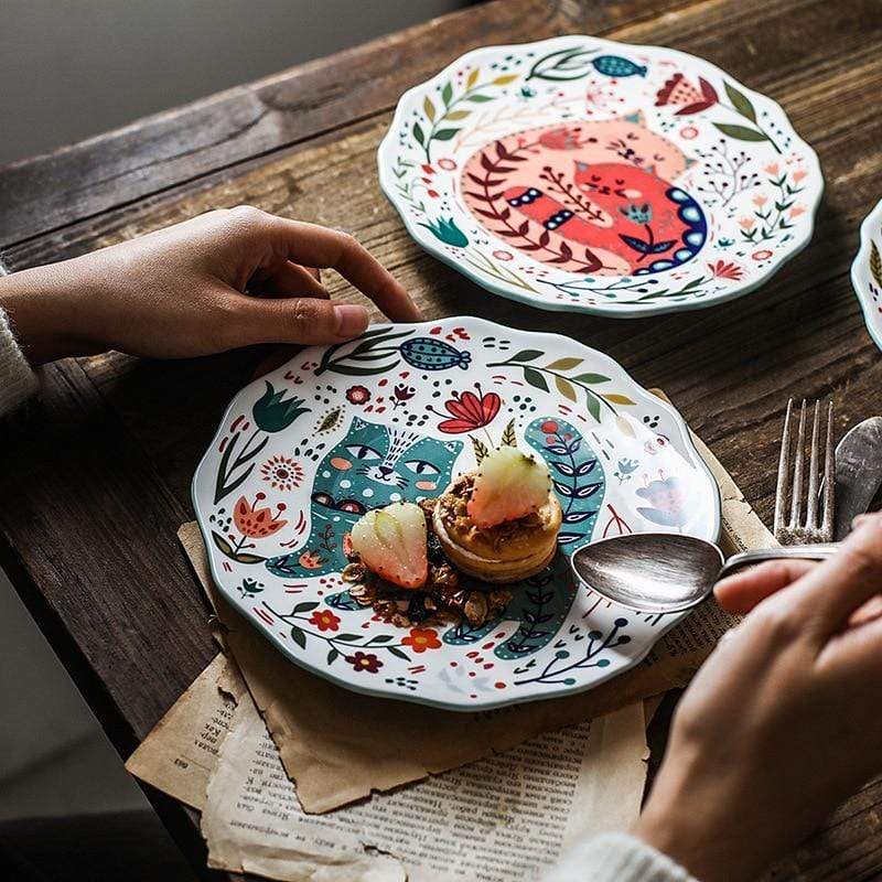 Handpainted Cat Ceramic Dinner Plate