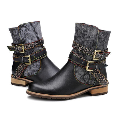 Botins Boho Florais Pretos