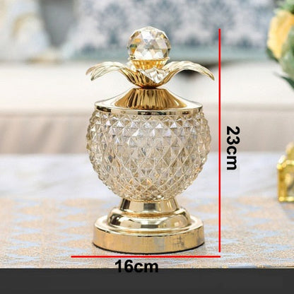 Golden Crystal Glass Storage with Cover