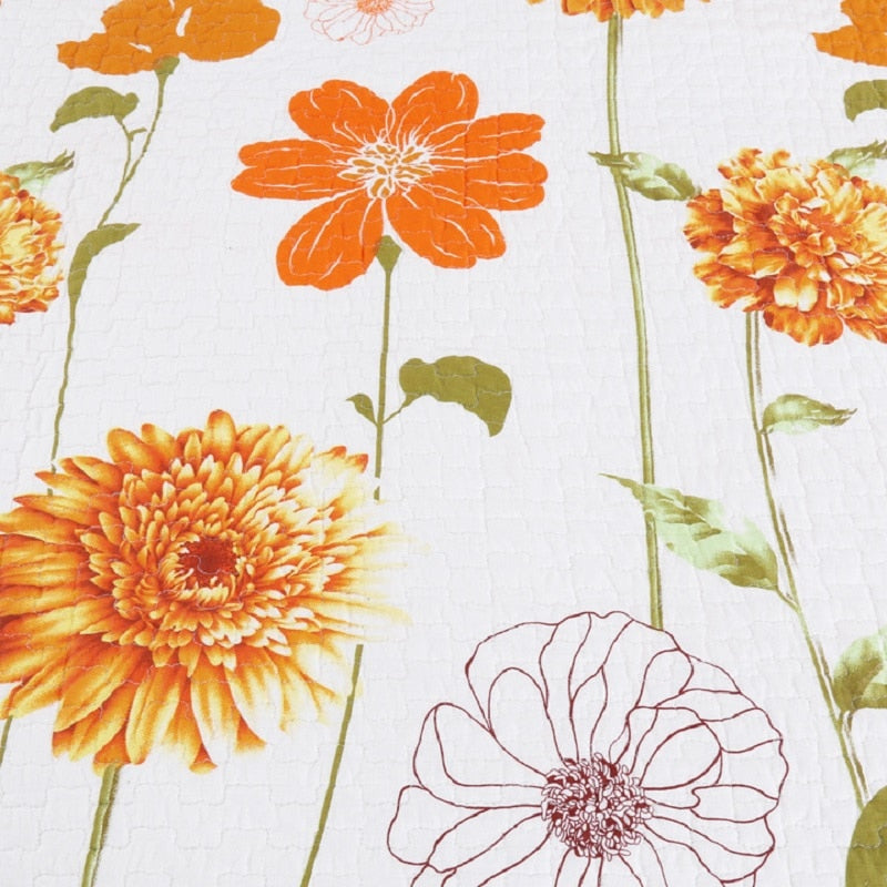 Orange Daisies Quilt Bedspread Set