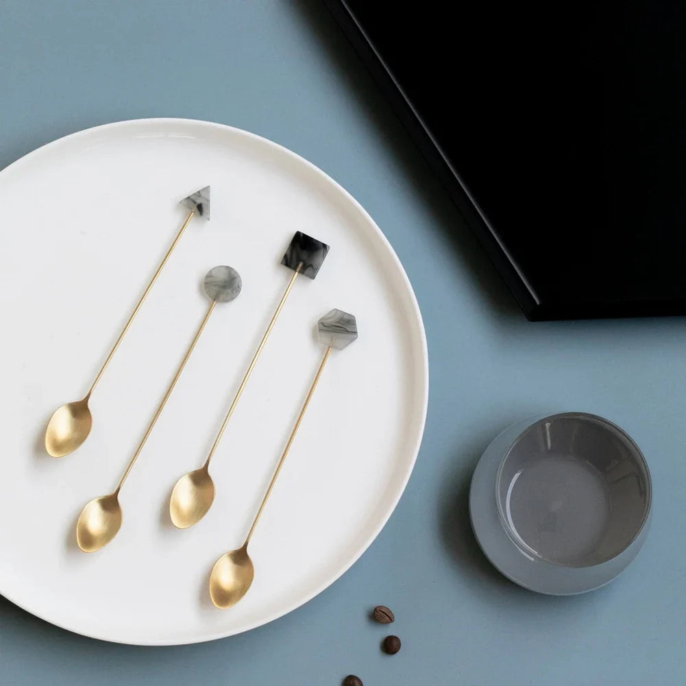 Gold-Plated Geometric Spoon and Fork Set