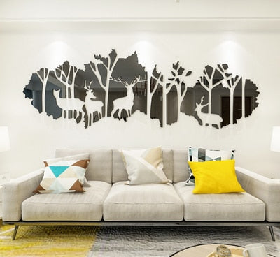 Deer Forest Acrylic Mirror Wall Sticker