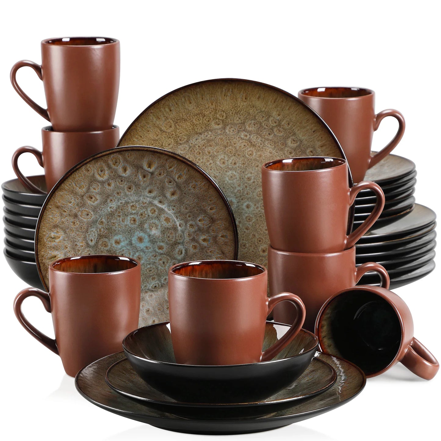 BUBBLE Brown Stoneware Tableware Set