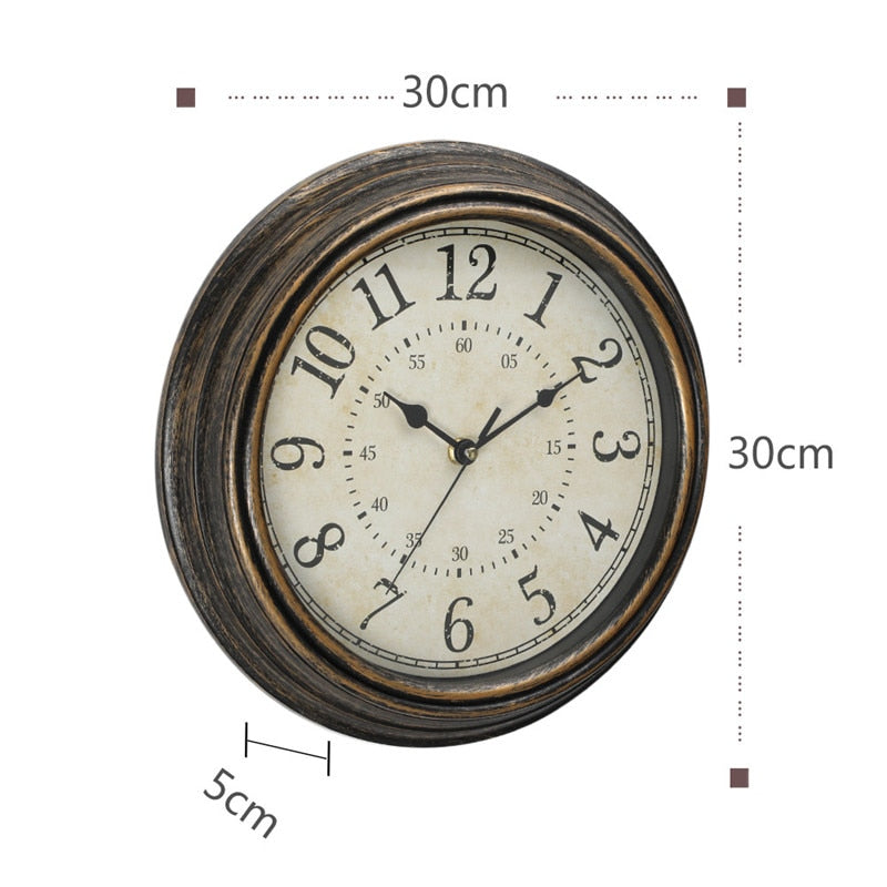 Horloge murale vintage silencieuse de 12 po