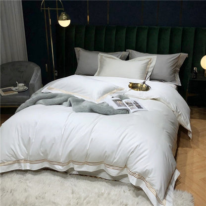 Victoria Embroidered Lined Border Egyptian Cotton Bedding Set