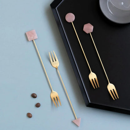 Gold-Plated Geometric Spoon and Fork Set