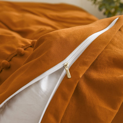 Burnt Orange Pom Poms Duvet Cover Set