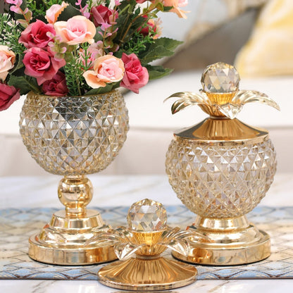 Golden Crystal Glass Storage with Cover