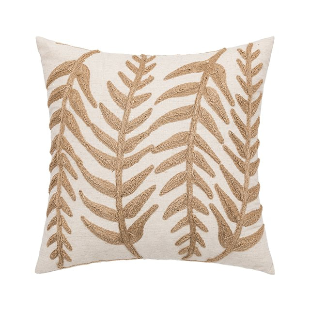 Linen Leaves Embroidery Cushion Covers boho