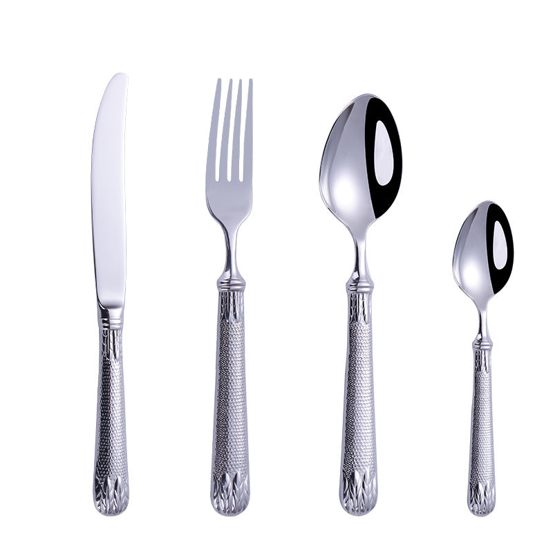 Elnoora Silver Luxury Engraved Stainless Steel Cutlery Set