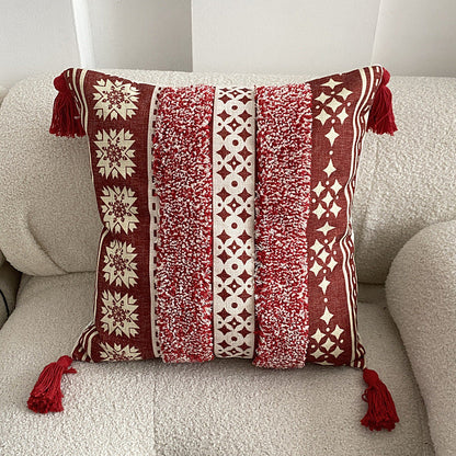 Housse de coussin à pompons touffeté Boho