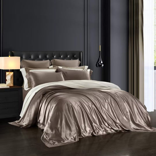 Aristelle Taupe Brown Luxury Pure Mulberry Silk Bedding Set