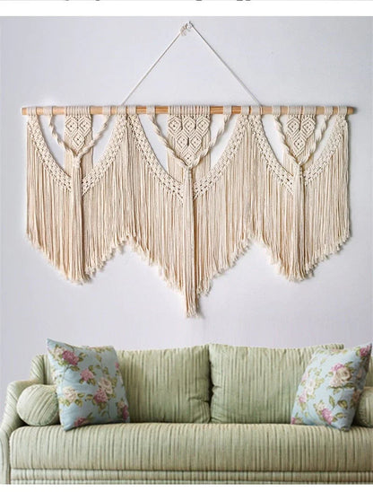 Large Macrame Wall Hanging with Wooden Stick