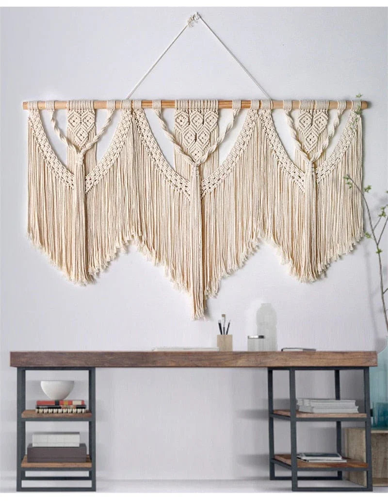 Large Macrame Wall Hanging with Wooden Stick