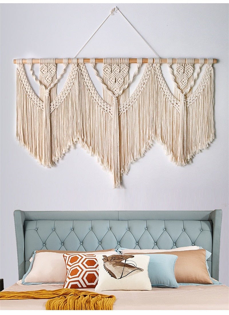 Large Macrame Wall Hanging with Wooden Stick