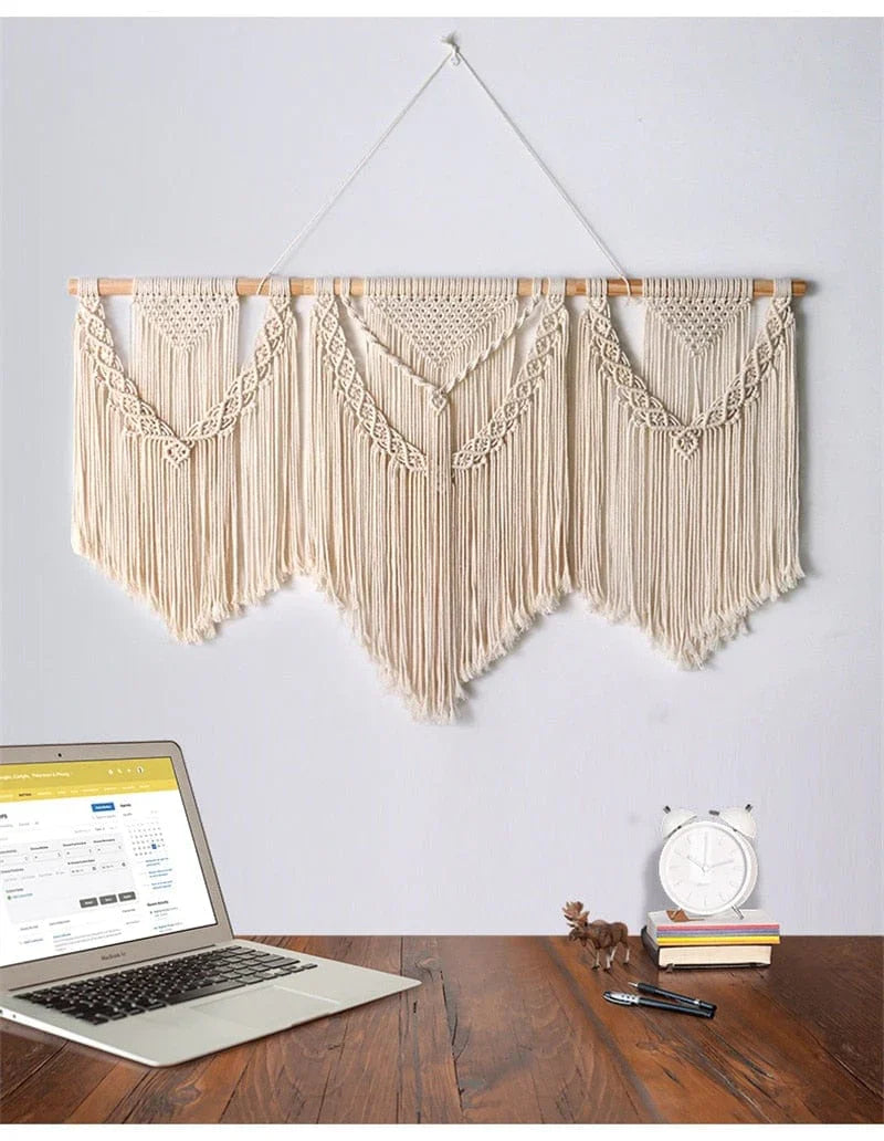 Large Macrame Wall Hanging with Wooden Stick