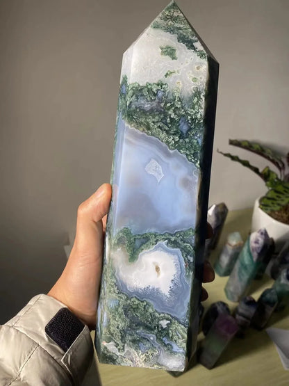 Large Moss Agate Crystal Tower