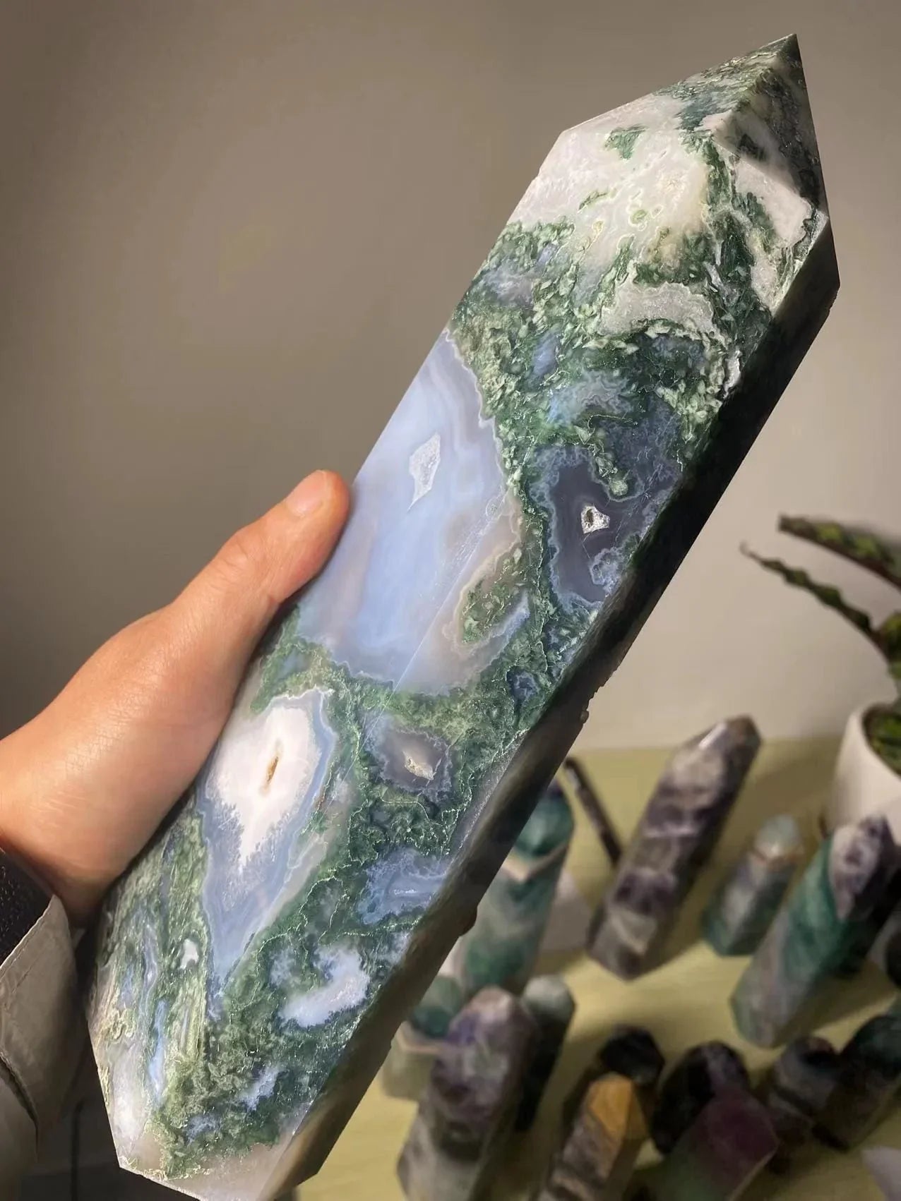 Large Moss Agate Crystal Tower