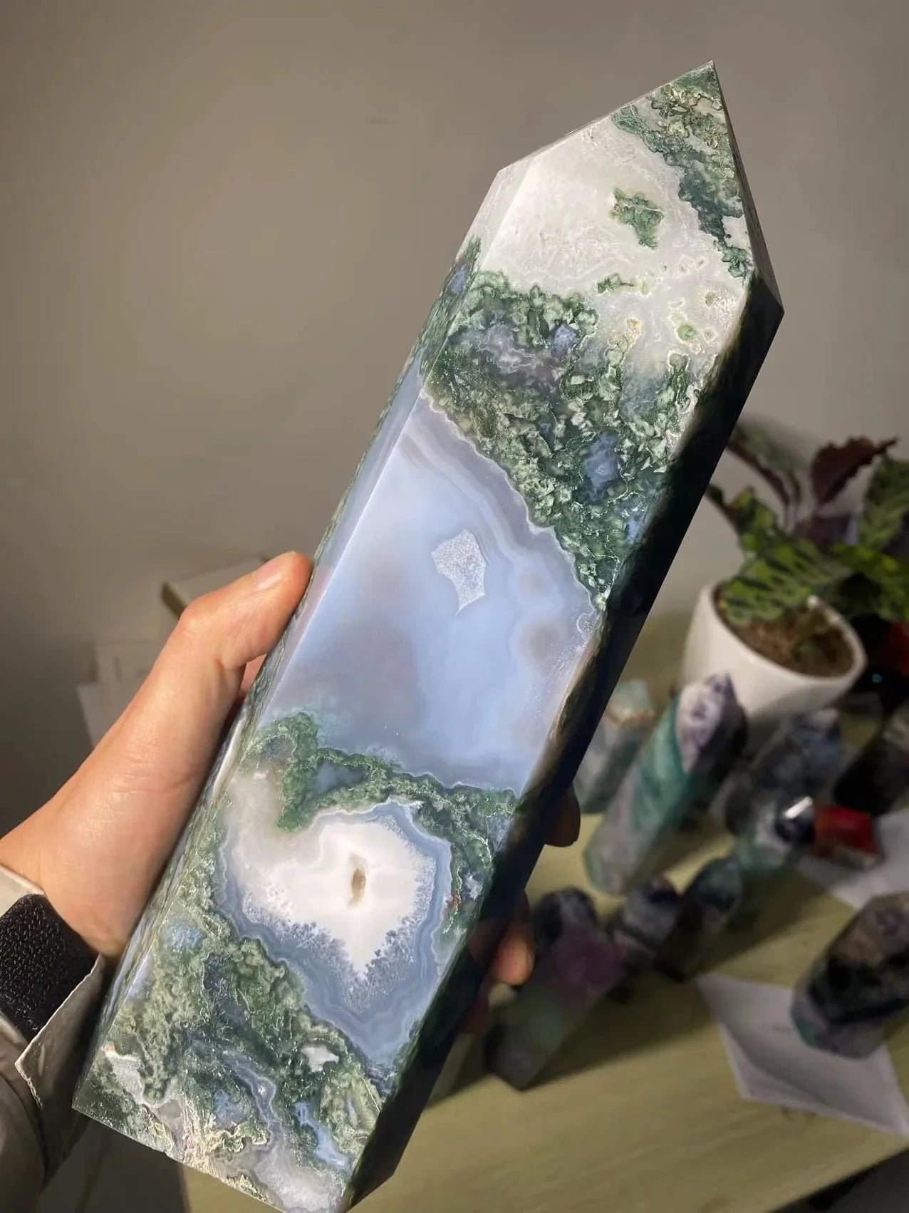 Large Moss Agate Crystal Tower