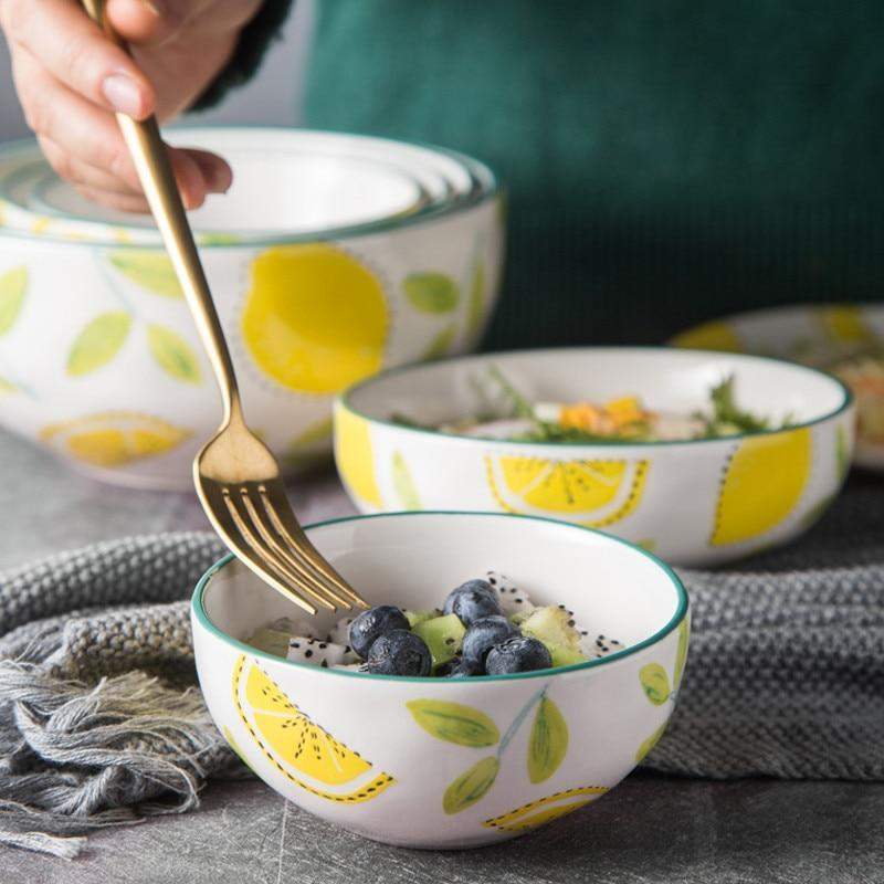 Lemon Print Ceramic Bowls Plate