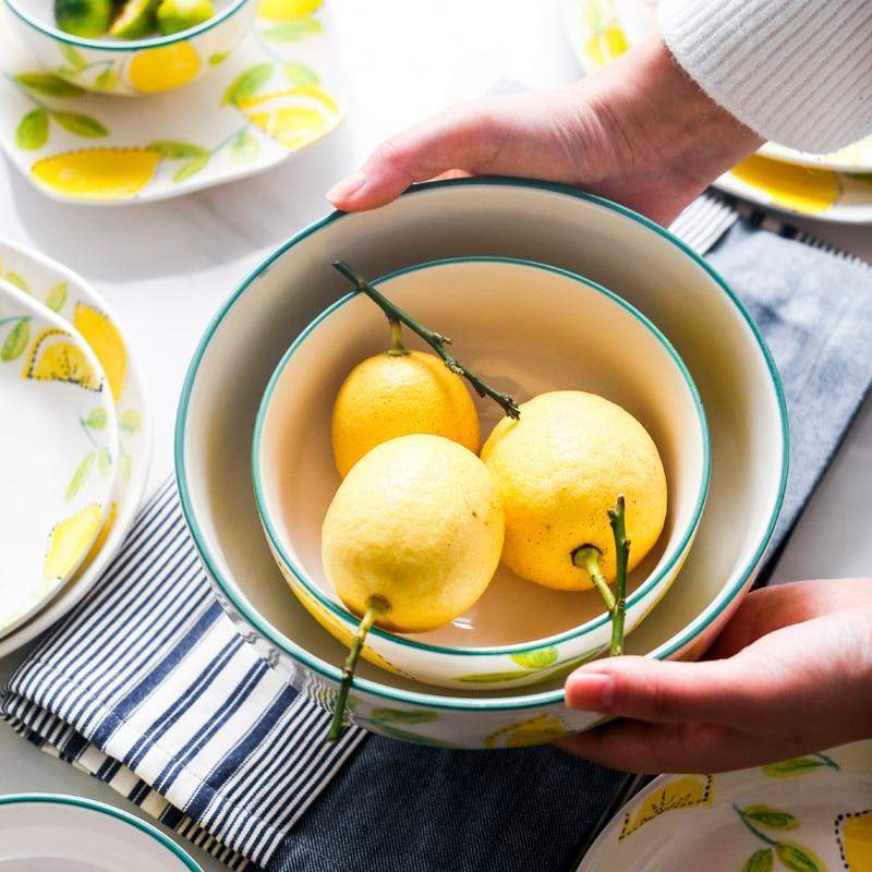 Lemon Print Ceramic Bowls Plate