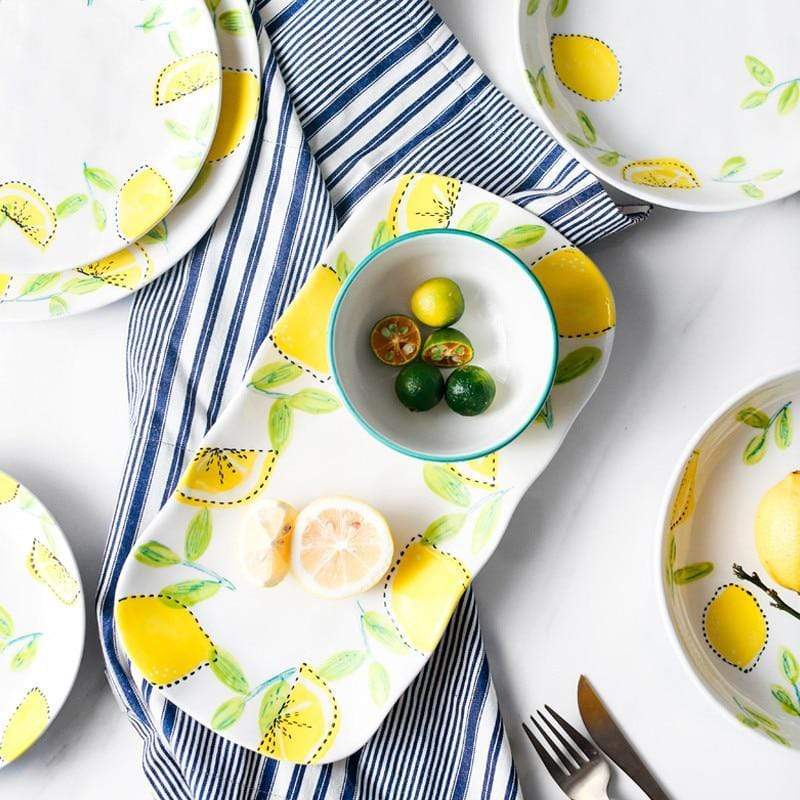 Lemon Print Ceramic Bowls Plate