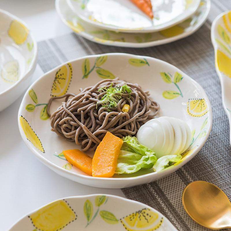 Lemon Print Ceramic Bowls Plate