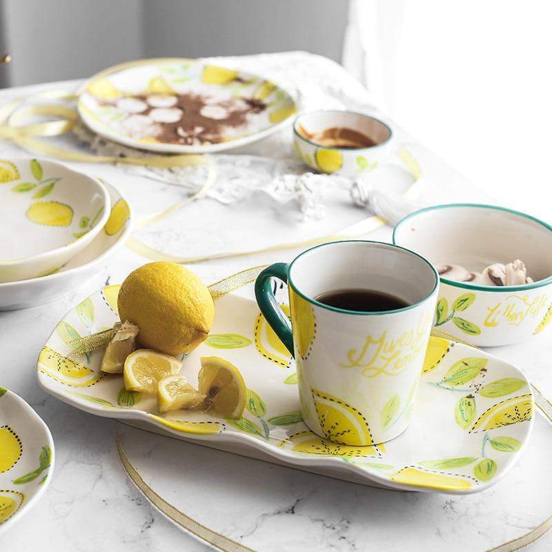 Lemon Print Ceramic Bowls Plate