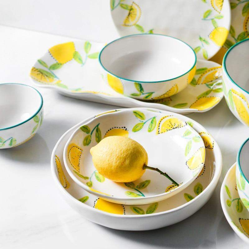 Lemon Print Ceramic Bowls Plate