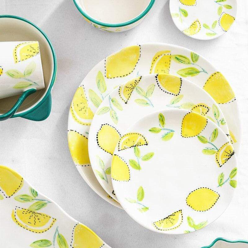 Lemon Print Ceramic Bowls Plate