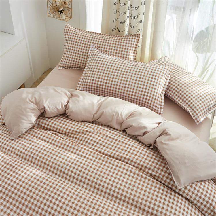 Light Brown Plaid Bedding Set Duvet Covers & Sets