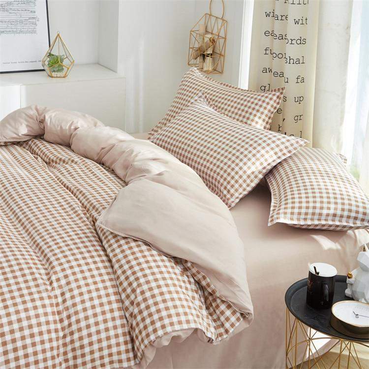 Light Brown Plaid Bedding Set Duvet Covers & Sets