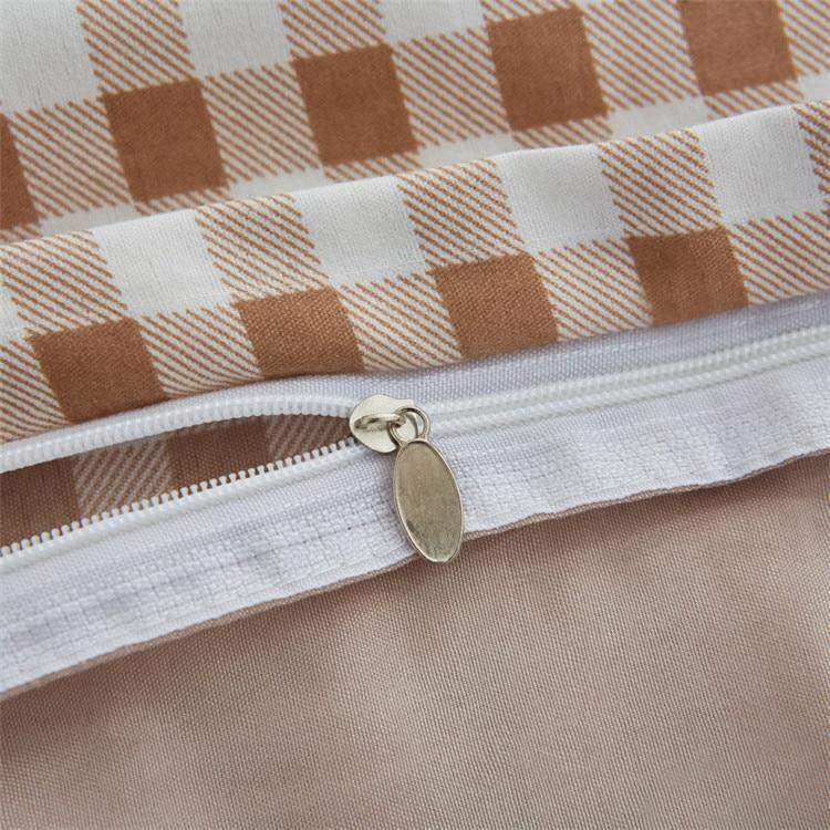 Light Brown Plaid Bedding Set Duvet Covers & Sets