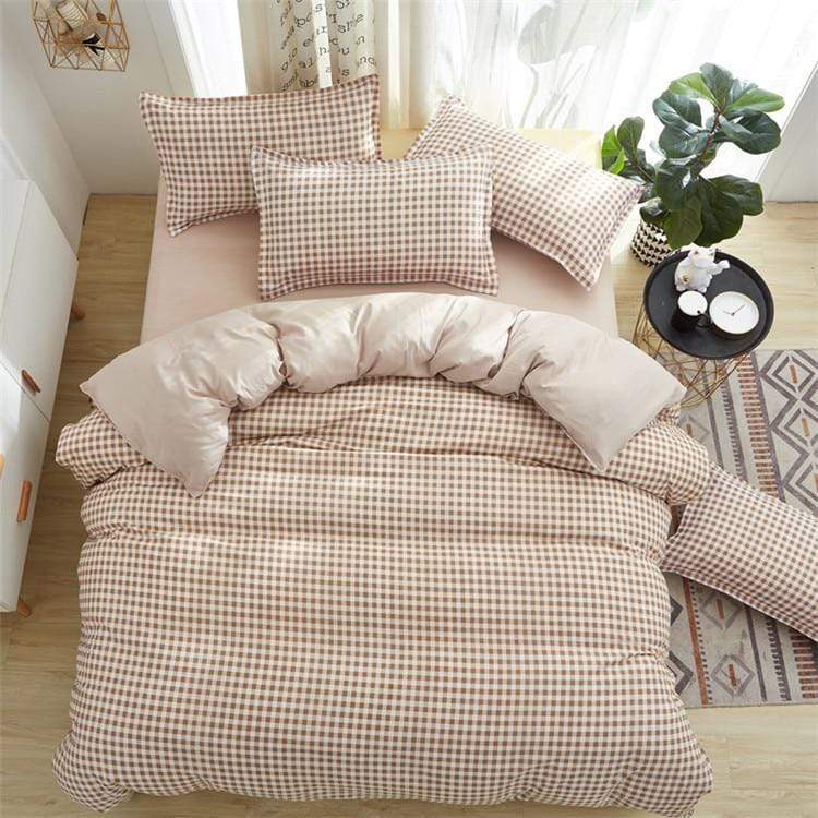 Light Brown Plaid Bedding Set Duvet Covers & Sets