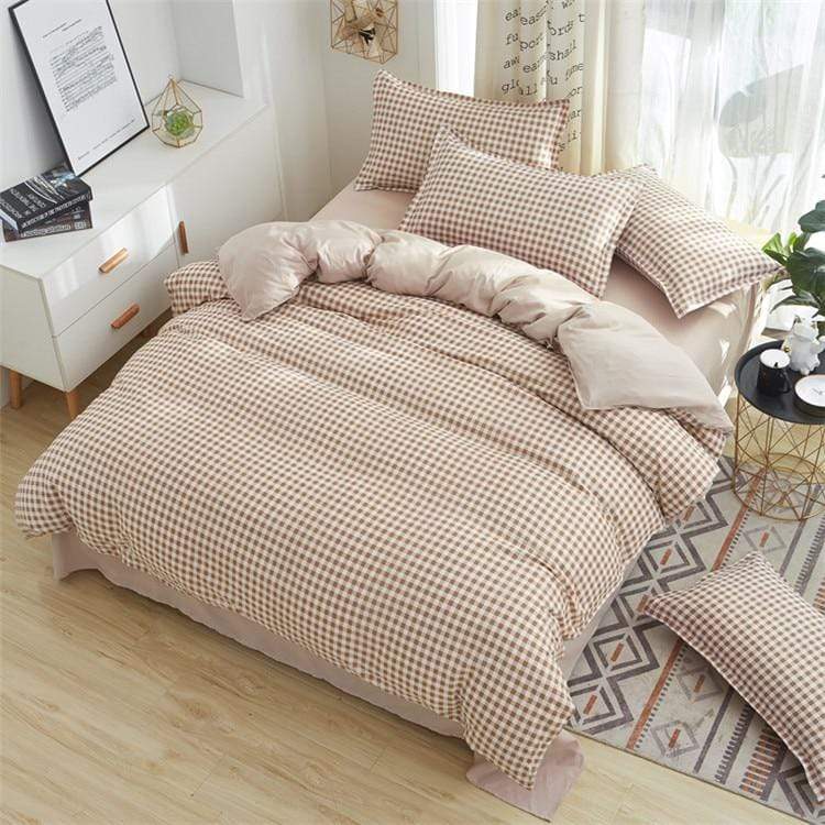 Light Brown Plaid Bedding Set Duvet Covers & Sets