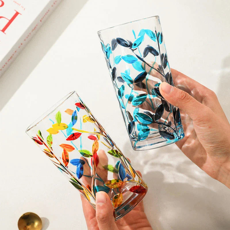 Hand Painted Leaf Glass Cup