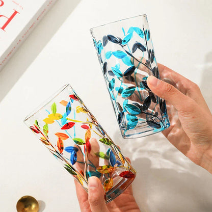 Hand Painted Leaf Glass Cup