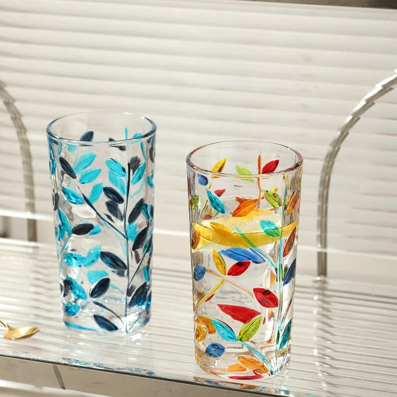 Hand Painted Leaf Glass Cup