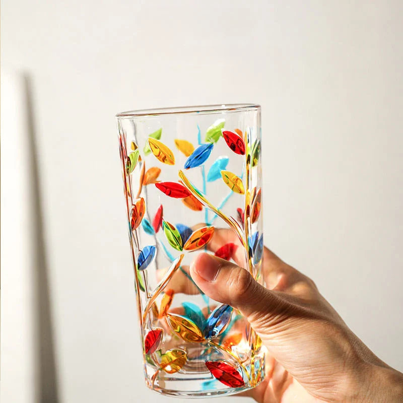 Hand Painted Leaf Glass Cup