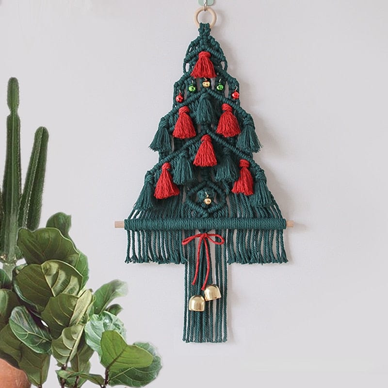 Macrame Red And Green Christmas Tree Wall Hanging