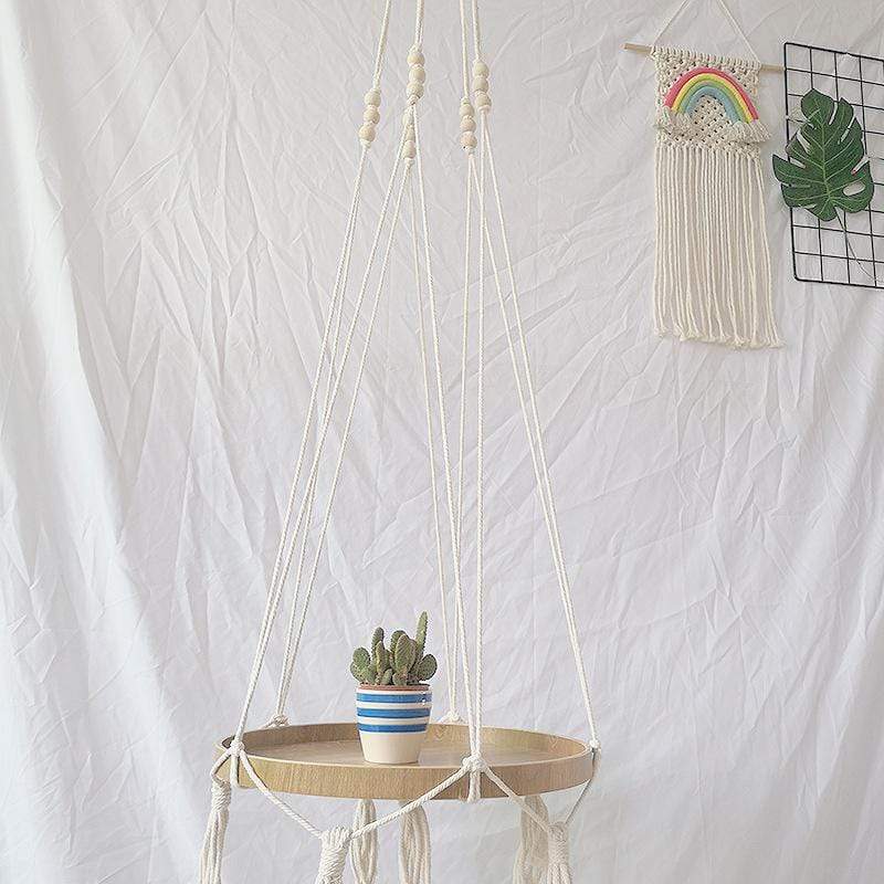 Macrame Wood Shelf Tray Holder