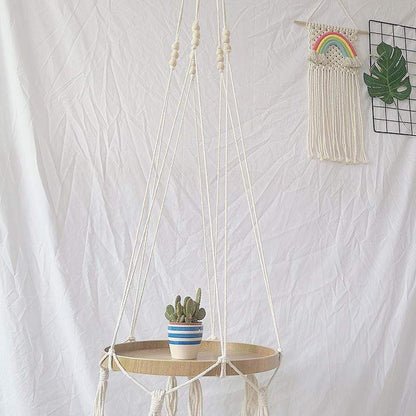 Macrame Wood Shelf Tray Holder