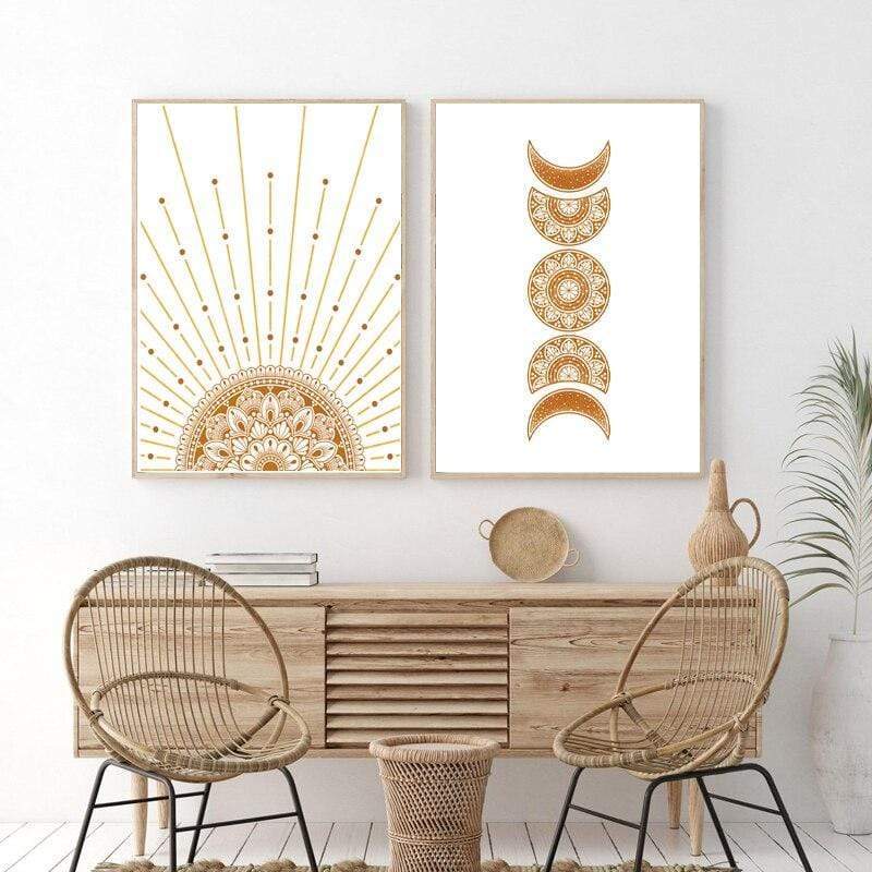 Mandala Sun and Moon Canvas Wall Art